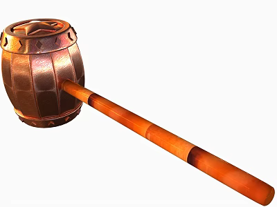 Barrel Shaped Copper Head War Hammer With Wooden Handle And Traditional Design 3d model
