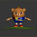 Cartoon Bear Character Wearing Blue Shirt With Number 24 And Colorful Patterns On Green Grass
