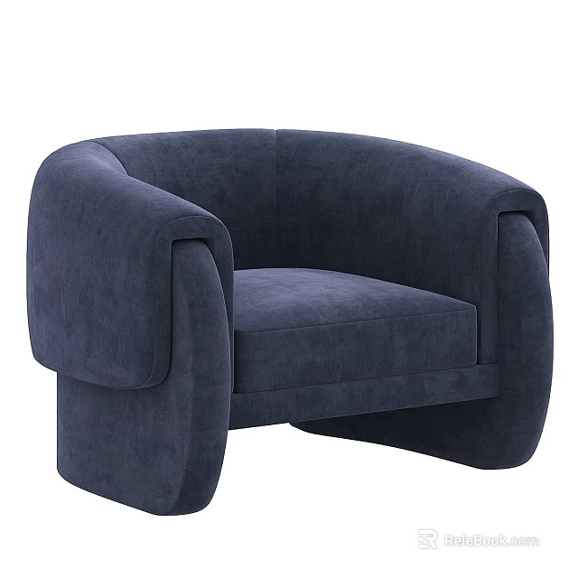 Modern Navy Blue Single Sofa With Curved Armrests And Cozy Velvet Upholstery 3d model 