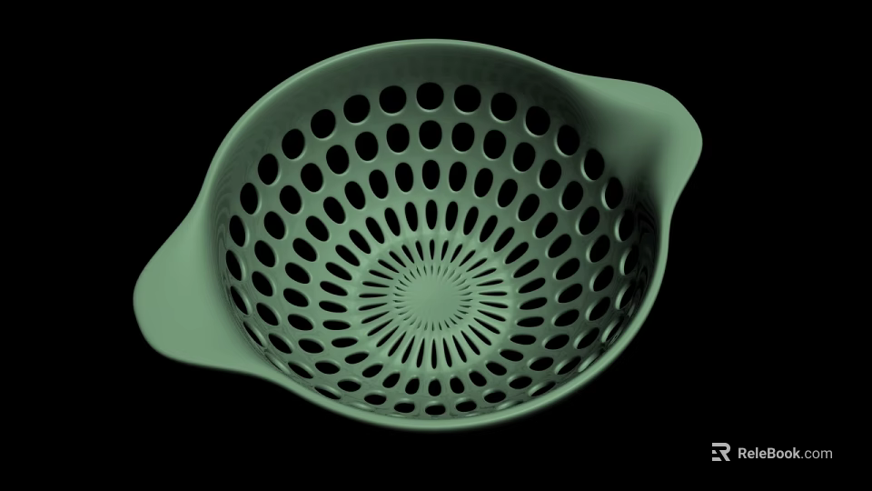 Light Green Household Colander With Perforated Design And Dual Handles For Kitchen Use 3d model 