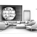 Modern Sofa And Coffee Table Combination With Round Bookshelf Floor Lamp Accent Chair And Rug