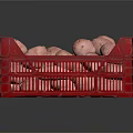 Red Plastic Basket Filled with Fresh Pink Potatoes for Vegetable