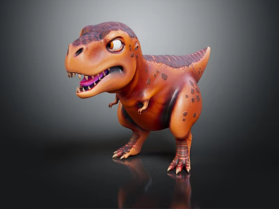 3D Tyrannosaurus Rex Model with Orange Body Dark Spots Standing Fierce Expression on Black Background 3d model