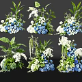 Elegant Vase Floral Arrangements With Blue White Flowers And Green Leaves