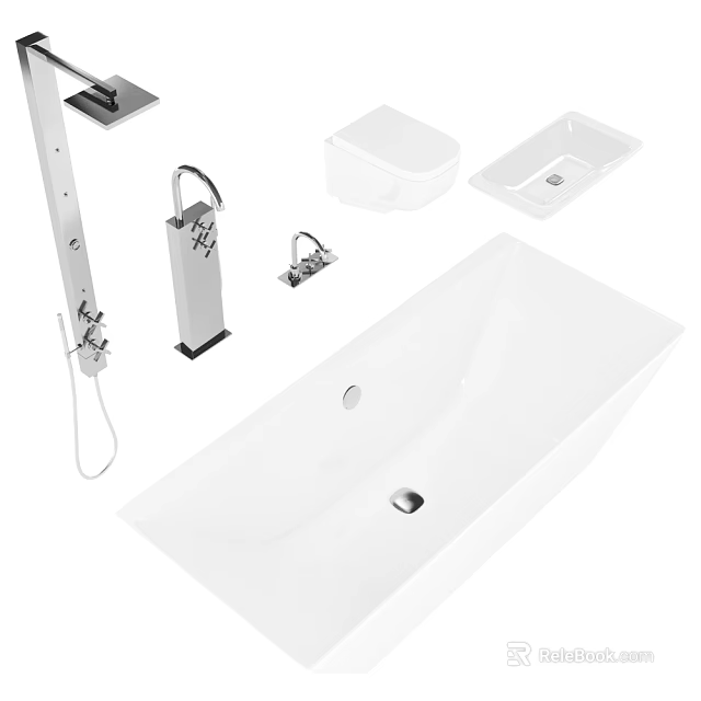 Complete Bathroom Suite With Bathtub Toilet Sink Faucet And Shower Fixtures 3d model 