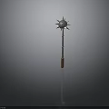 Medieval Spiked Mace Weapon With Silver Metal Head And Brown Wooden Handle