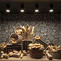 Bakery Window Display With Assorted Bread In Wicker Baskets And Hand Drawn Patterns 3d model