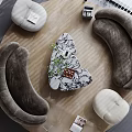 Modern Living Room With Gray Curved Sofa And Marble Coffee Table Combination
