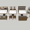 Modern Dining Table Set With Marble Tabletop Wooden Frame And Chairs Benches 3d model