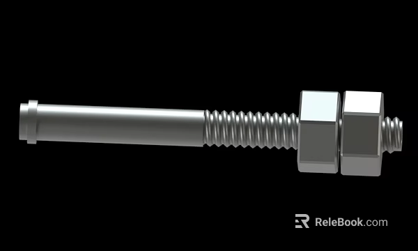 Metal Bolt With Threaded Shank And Hexagonal Nut On Black Background 3d model 