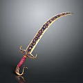 Decorative Scimitar with Intricate Gold Blue Patterns and Red Handle Design 3d model