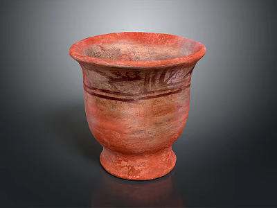 Traditional Handcrafted Red Pottery Sculpture Vessel With Carved Patterns And Base 3d model