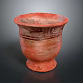 Traditional Handcrafted Red Pottery Sculpture Vessel With Carved Patterns And Base