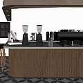 Modern Café Interior With Wooden Counter Marble Top Coffee Machines Bar Stools And Geometric Tiles