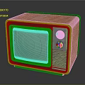 Vintage Retro Television With Orange Wooden Case Green Screen And Control Knobs