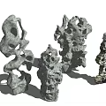 Natural Stone and Wood Decorative Sculptures with Hollow Patterns and Textures