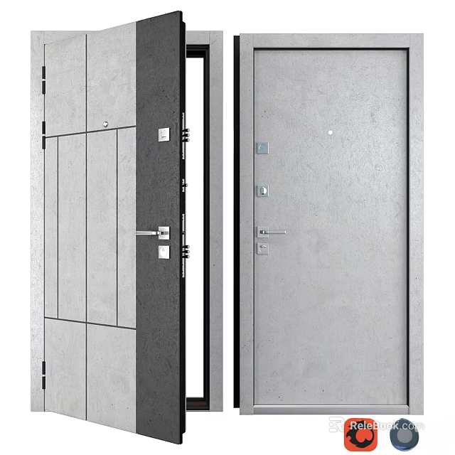 Modern Swing Door With Sleek Gray Panel Metal Hinges And Handle Design 3d model