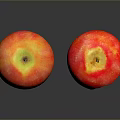 Fresh Juicy Red Apples One Whole And One Bitten On Black Reflective Surface