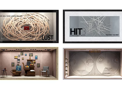 Creative Window Display Design With Wooden Lines Abstract Patterns And Decorative Elements 3d model