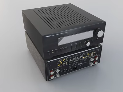 Black Stacked Audio System With Control Knobs And Input Output Ports 3d model