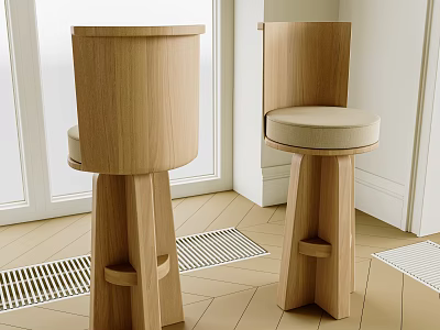 Wooden Bar Stools With Upholstered Seats In Minimalist Interior Design Setup 3d model