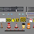 Public Facilities Including Guardrails Barriers Traffic Cones And Warning Signs