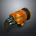Orange And Black Bird Head Sculpture With Golden Eyes And Glossy Black Beak Design