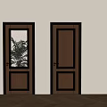Brown Wooden Hinged Doors with Glass Panel And Solid Panel Design In Modern Interior 3d model
