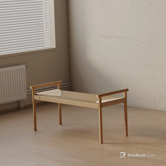 Wooden Sofa Bench With Light Seat In Room Featuring Window Blinds And Wall 3d model 