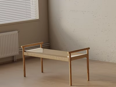 Wooden Sofa Bench With Light Seat In Room Featuring Window Blinds And Wall 3d model