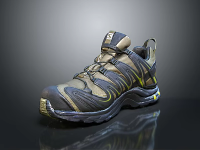 Gray And Gold Sports Shoes With Mesh Upper Cushioned Sole And Yellow Accents Design 3d model