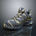 Gray And Gold Sports Shoes With Mesh Upper Cushioned Sole And Yellow Accents Design