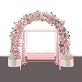 Pink Floral Arch Photo Check In Spot With Swing Frame And Striped Flower Pots