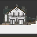 Cartoon Scene Featuring Cozy House With Green Roof Swimming Pool Stone Path Lawn And Fence