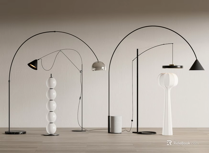 Modern Floor Lamps With Arched Design And Spherical Cone Shades For Interior 3d model 