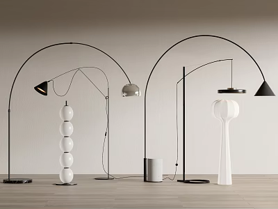 Modern Floor Lamps With Arched Design And Spherical Cone Shades For Interior 3d model