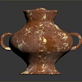 Red Carved Vase Sculpture With Gold Speckles And Textured Surface Design