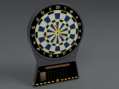 Dartboard Sports Equipment With Blue Yellow Segments Numbered Sections And Scoreboard Design 3d model