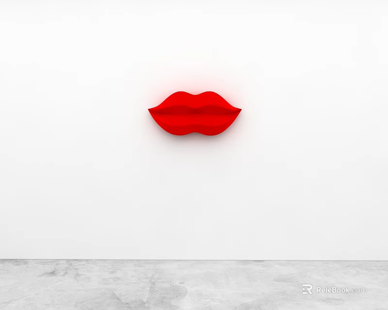 Red Lips Sculpture Carving Hanging On White Wall In Minimalist Space 3d model 