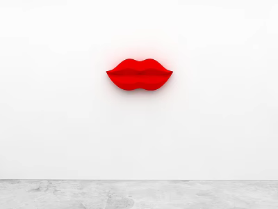 Red Lips Sculpture Carving Hanging On White Wall In Minimalist Space 3d model