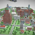 Diverse Buildings City Model with Green Areas and Urban Layout