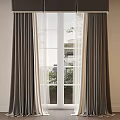 Elegant Modern Gray Beige Curtains With Sheer Layer By Window And Greenery View