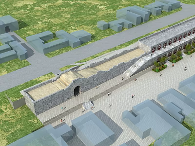 Ancient City Wall Surrounding Traditional Buildings Road Plaza And Pedestrians 3d model