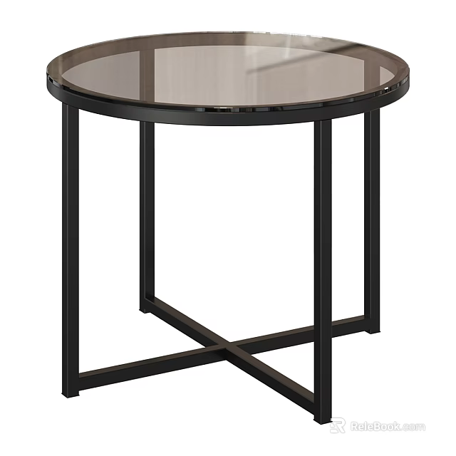 Round Glass Top Dining Table With Black Metal Cross Legs Structure 3d model