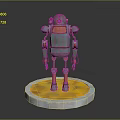 Metallic Robot Figure With Red Silver Accents On Yellow Glowing Circular Base