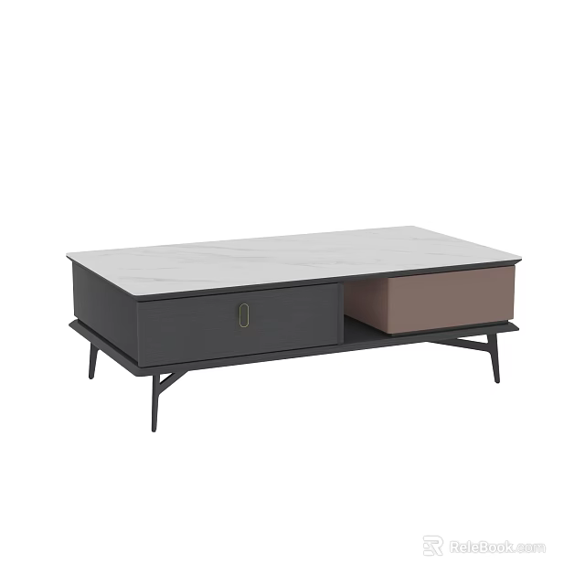 Stylish Modern Coffee Table With White Marble Top Gray Drawer And Brown Storage 3d model