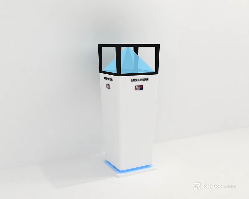 Modern Public Trash Bin With White Body Black Frame And Blue Cone Top 3d model 