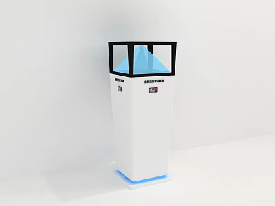 Modern Public Trash Bin With White Body Black Frame And Blue Cone Top 3d model