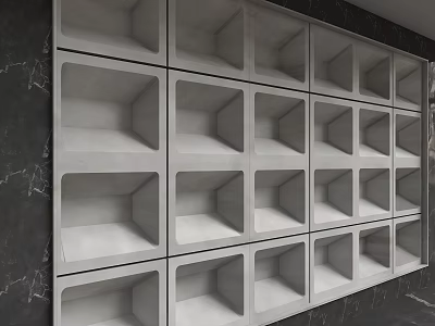 Gray Square Grid Pattern Background Wall With Modern Concrete Compartments Design 3d model
