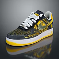 Nike Air Force 1 Navy Yellow White Spider Web Design Sneakers